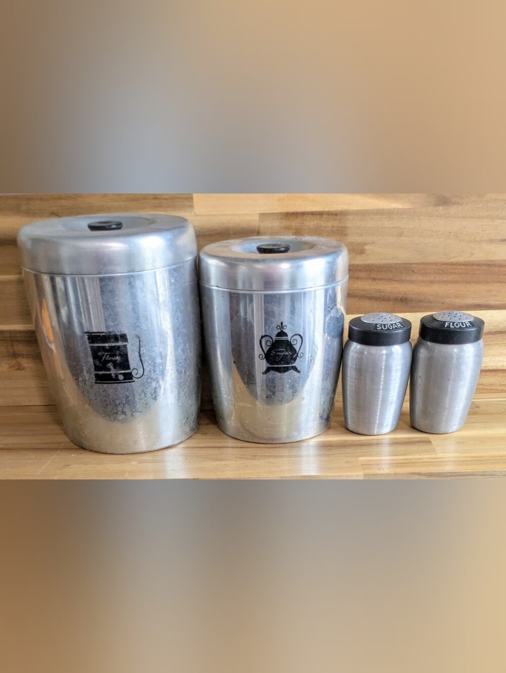 Mid century modern vintage farmhouse brushed aluminum kitchen canisters by West